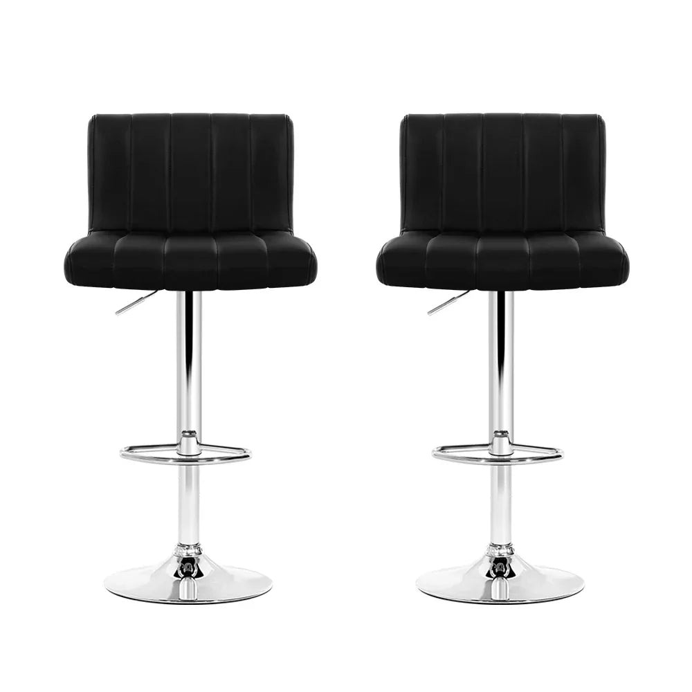 Artiss 2x Bar Stools Gas Lift Leather Chairs Black - Mekamart Australia