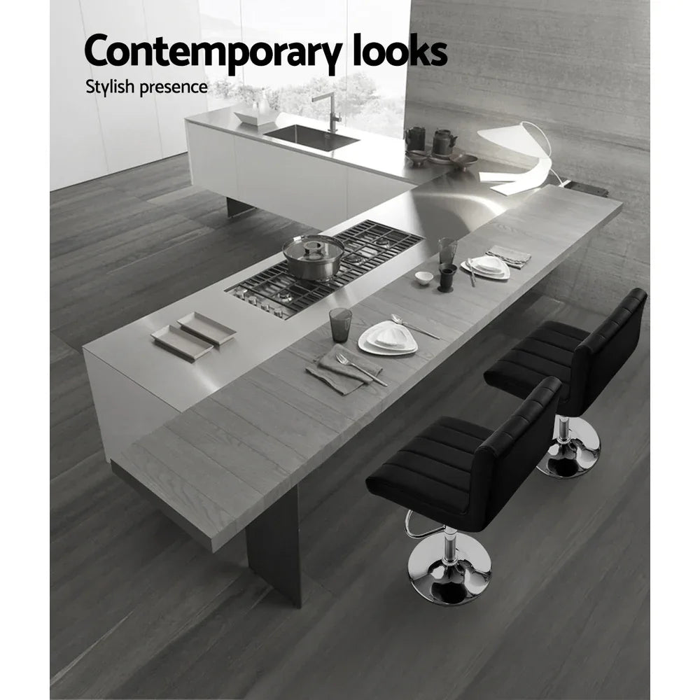 Artiss 2x Bar Stools Gas Lift Leather Chairs Black - Mekamart Australia