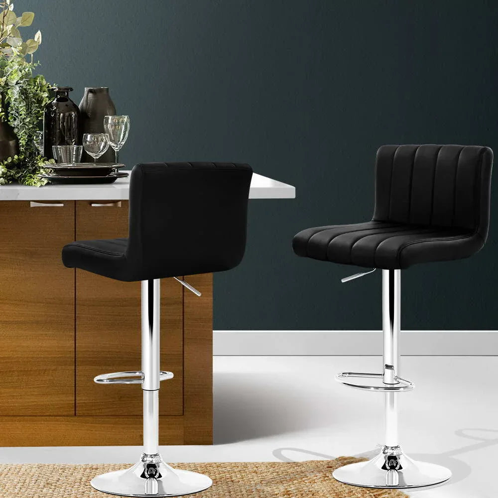 Artiss 2x Bar Stools Gas Lift Leather Chairs Black - Mekamart Australia