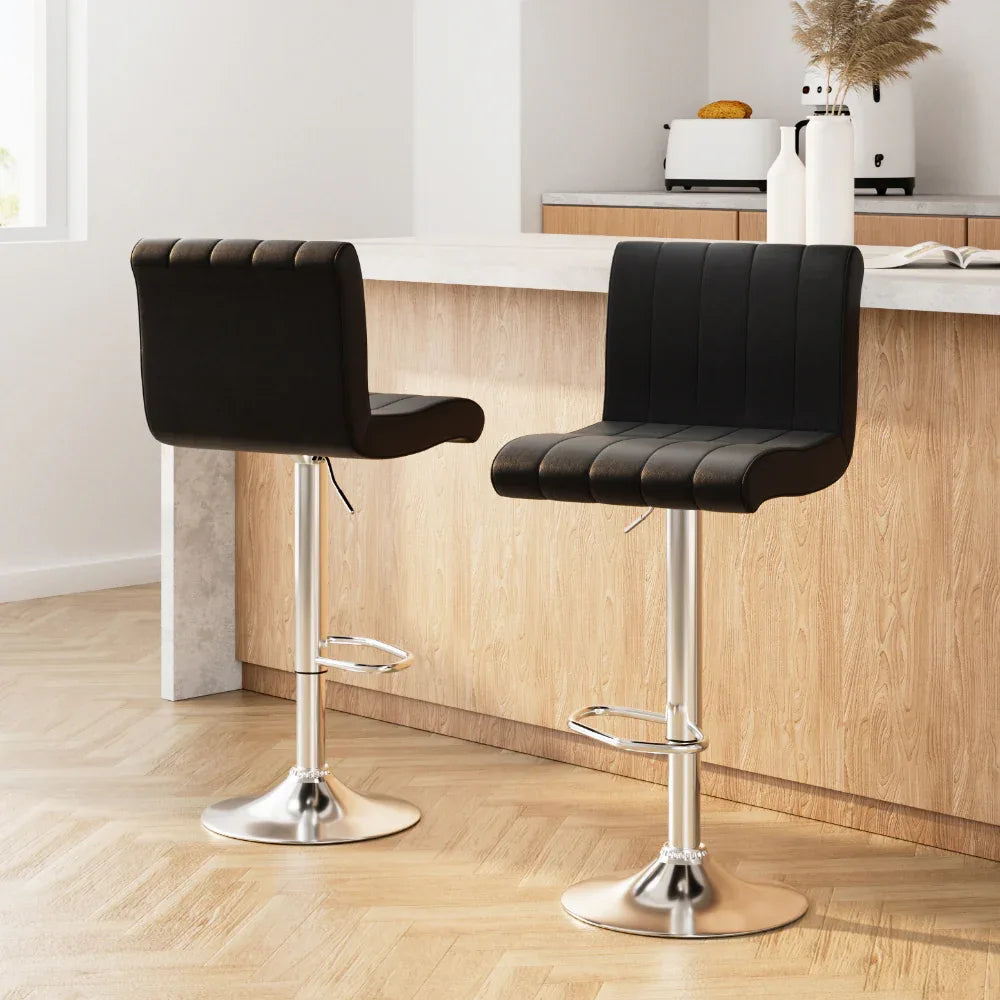 Artiss 2x Bar Stools Gas Lift Leather Chairs Black - Mekamart Australia