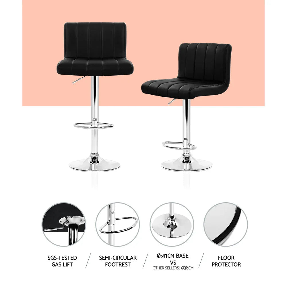 Artiss 4x Bar Stools Gas Lift Leather Black - Mekamart Australia