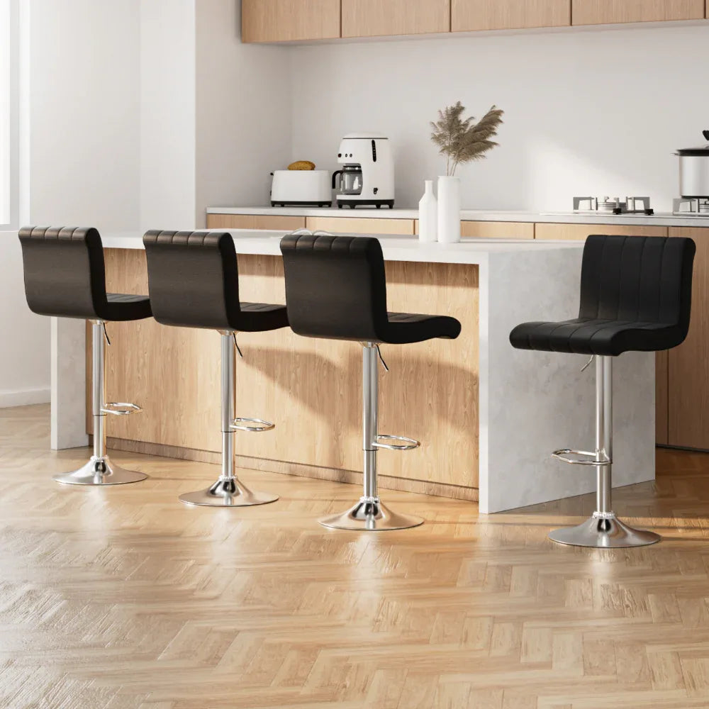 Artiss 4x Bar Stools Gas Lift Leather Black - Mekamart Australia