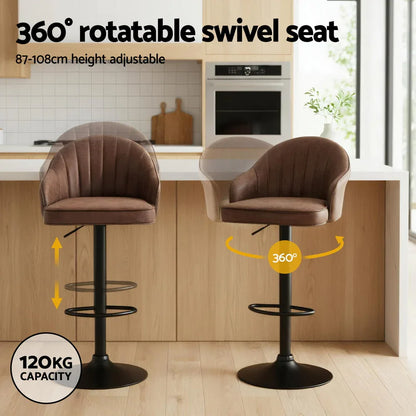 Artiss 4x Bar Stools Kitchen Swivel Gas Lift Counter Chair Shell Leather Brown