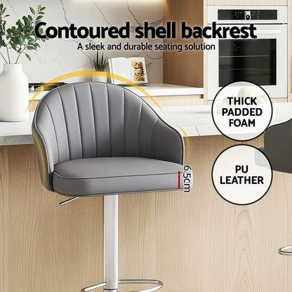Artiss 2x Bar Stools Kitchen Swivel Gas Lift Counter Chair Shell Leather Grey - Mekamart Australia