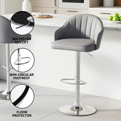 Artiss 2x Bar Stools Kitchen Swivel Gas Lift Counter Chair Shell Leather Grey - Mekamart Australia