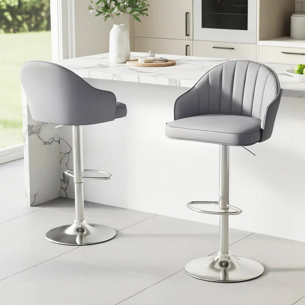 Artiss 2x Bar Stools Kitchen Swivel Gas Lift Counter Chair Shell Leather Grey - Mekamart Australia