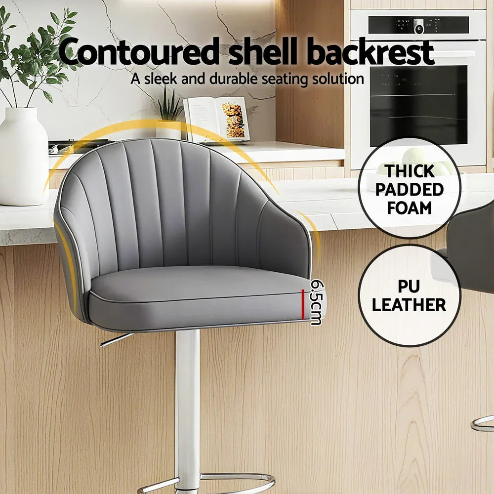Artiss 4x Bar Stools Kitchen Swivel Gas Lift Counter Chair Shell Leather Grey - Mekamart Australia