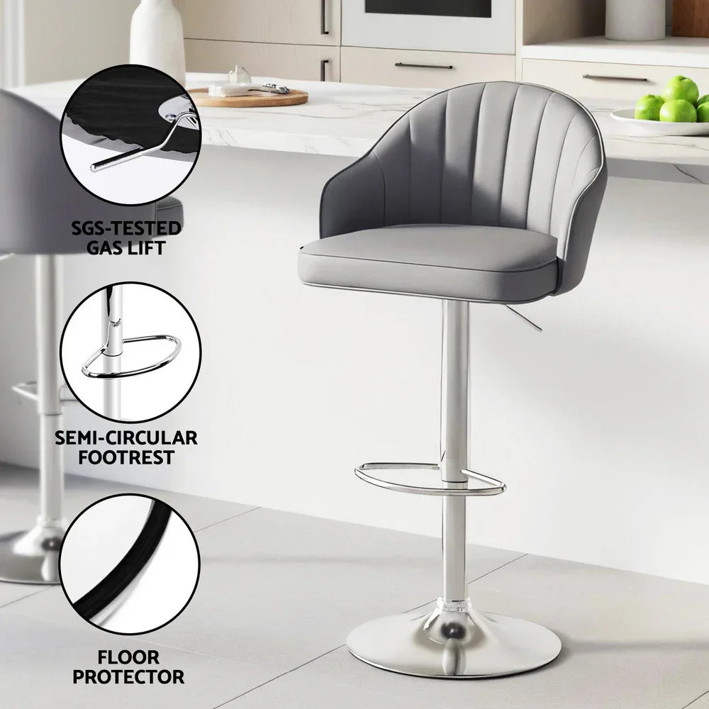 Artiss 4x Bar Stools Kitchen Swivel Gas Lift Counter Chair Shell Leather Grey - Mekamart Australia