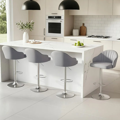 Artiss 4x Bar Stools Kitchen Swivel Gas Lift Counter Chair Shell Leather Grey - Mekamart Australia