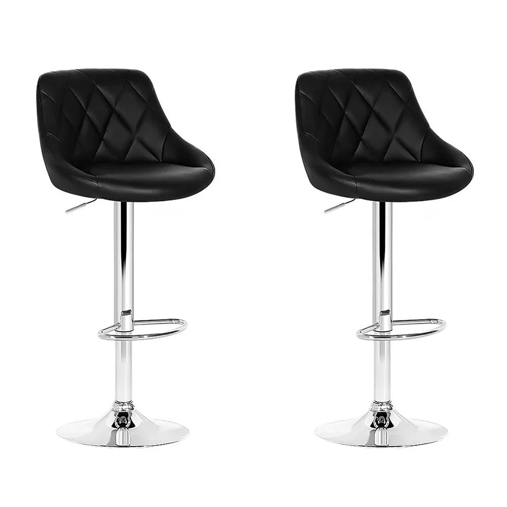 Artiss 2x Bar Stools Leather Padded Gas Lift Stool Black - Mekamart Australia