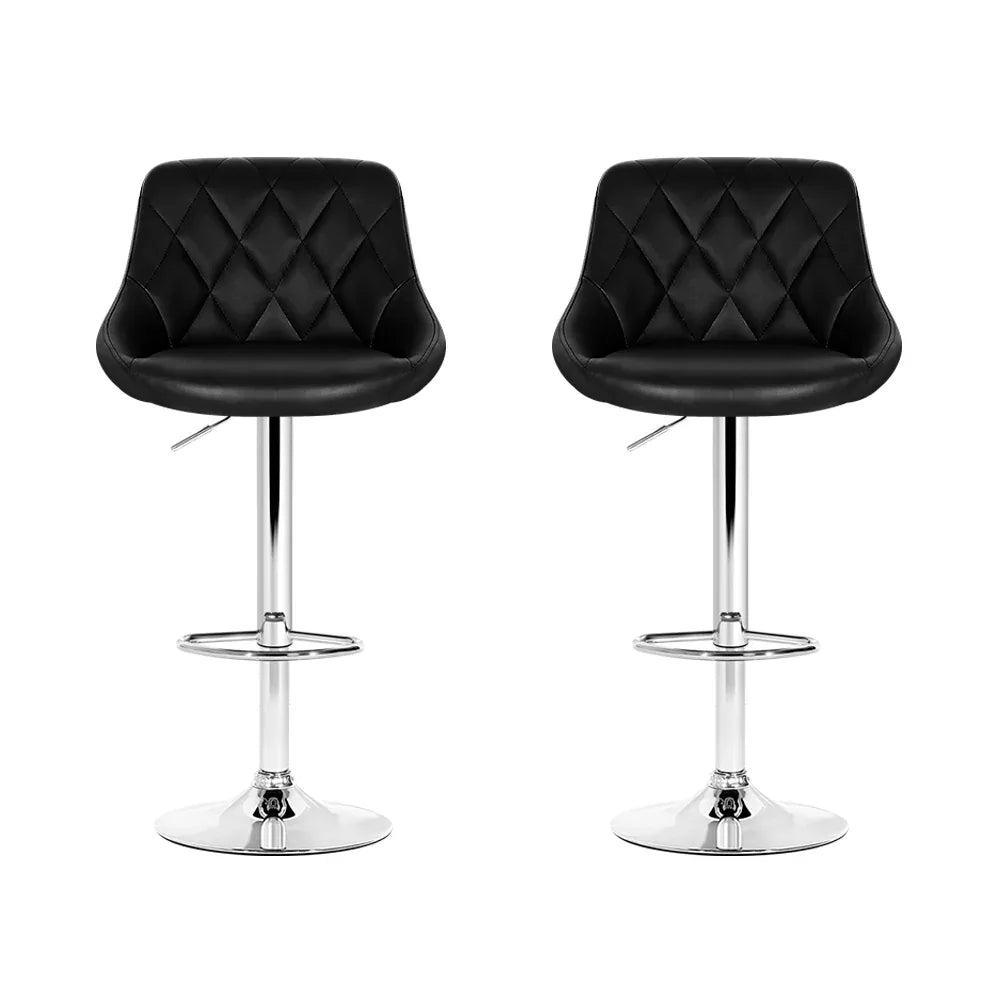 Artiss 2x Bar Stools Leather Padded Gas Lift Stool Black - Mekamart Australia