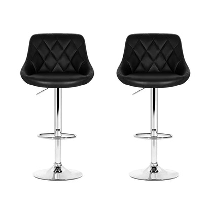 Artiss 2x Bar Stools Leather Padded Gas Lift Stool Black - Mekamart Australia