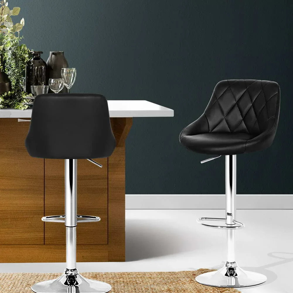 Artiss 2x Bar Stools Leather Padded Gas Lift Stool Black - Mekamart Australia