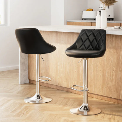 Artiss 2x Bar Stools Leather Padded Gas Lift Stool Black - Mekamart Australia