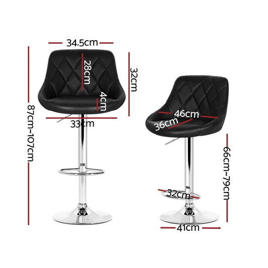 Artiss 4x Bar Stools Leather Padded Gas Lift Black - Mekamart Australia