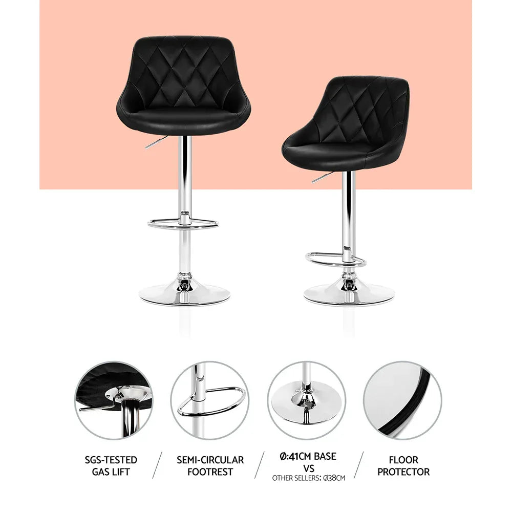 Artiss 4x Bar Stools Leather Padded Gas Lift Black - Mekamart Australia