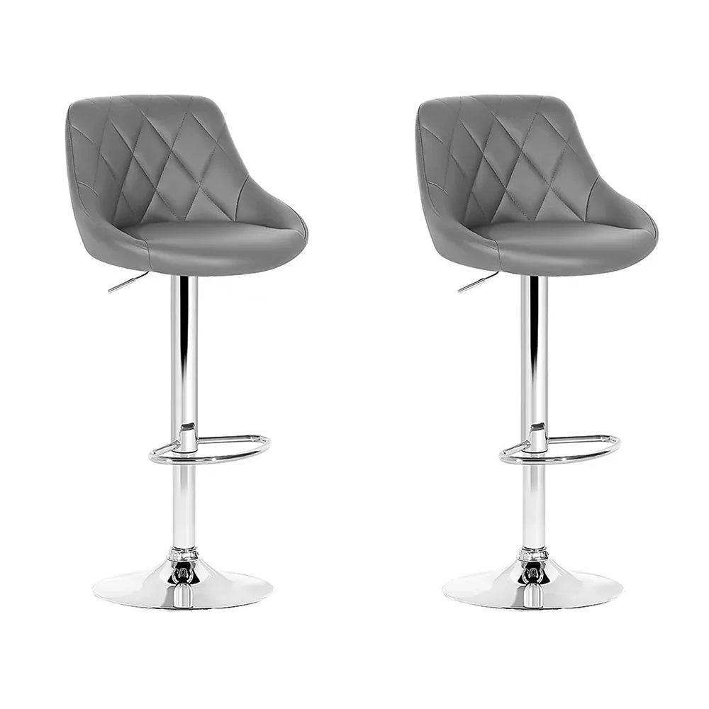 Artiss 2x Bar Stools Leather Padded Gas Lift Grey - Mekamart Australia