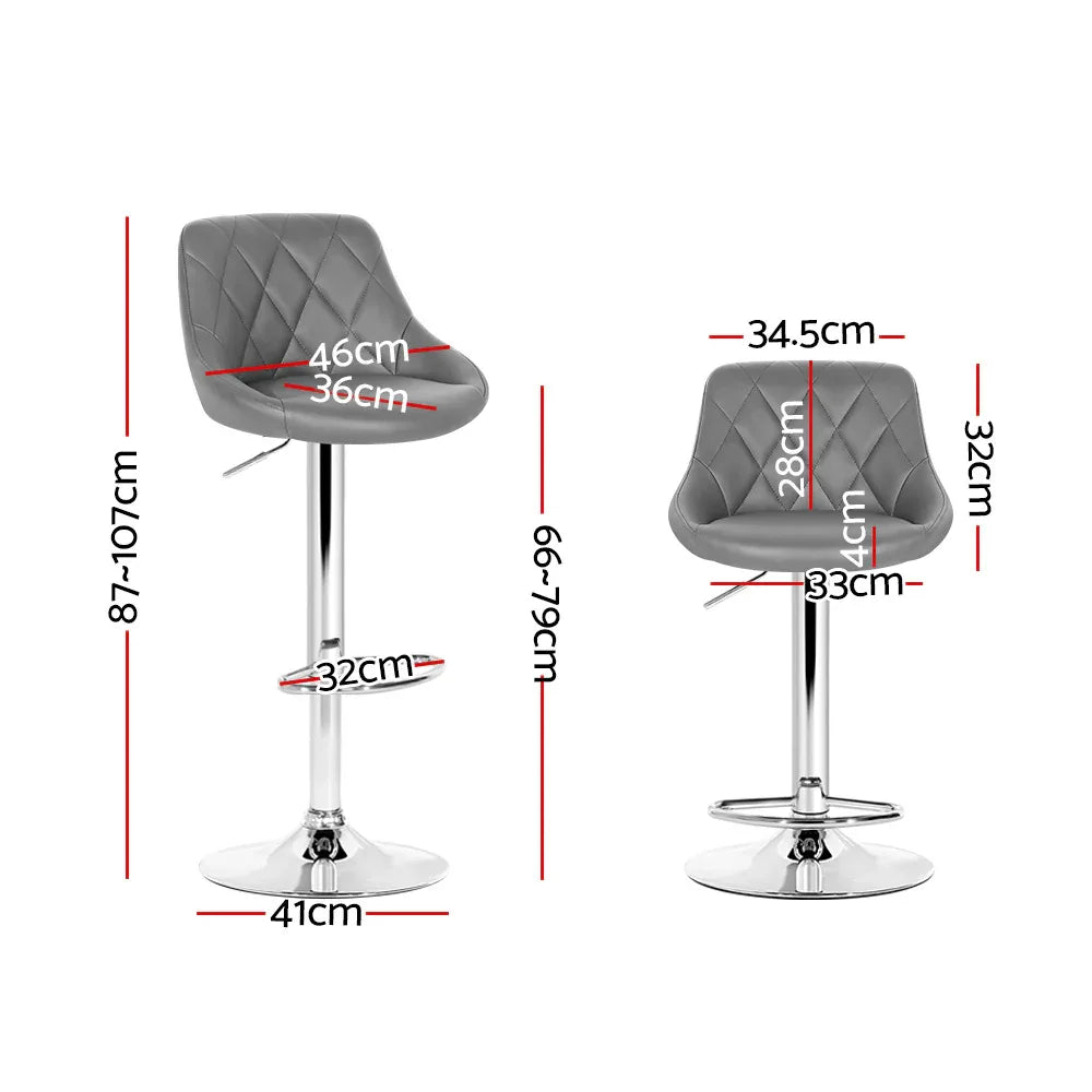 Artiss 2x Bar Stools Leather Padded Gas Lift Grey - Mekamart Australia