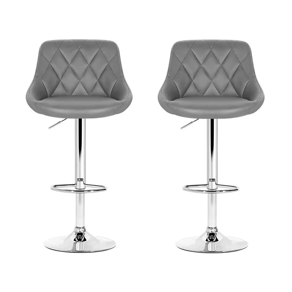 Artiss 2x Bar Stools Leather Padded Gas Lift Grey - Mekamart Australia