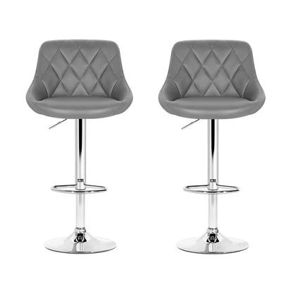 Artiss 2x Bar Stools Leather Padded Gas Lift Grey - Mekamart Australia