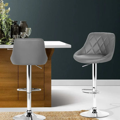Artiss 2x Bar Stools Leather Padded Gas Lift Grey - Mekamart Australia