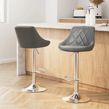 Artiss 2x Bar Stools Leather Padded Gas Lift Grey - Mekamart Australia