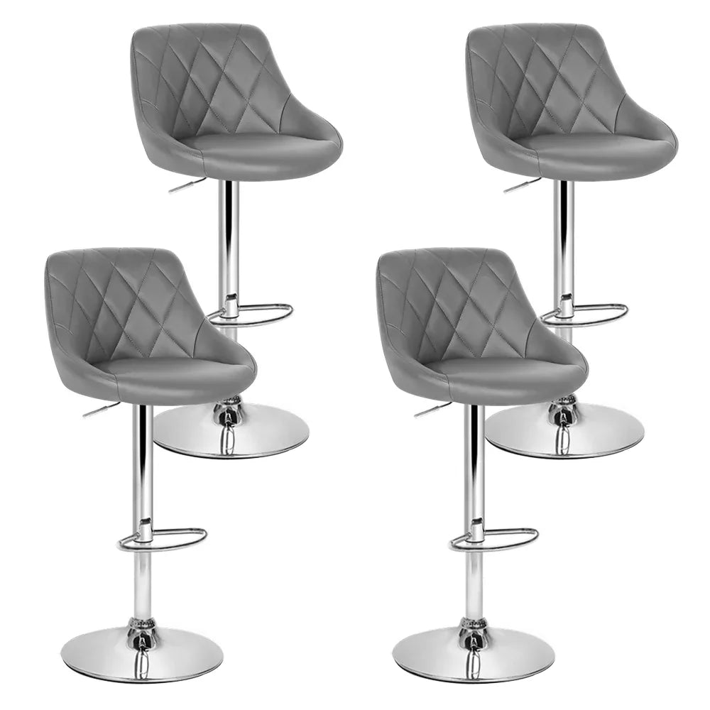 Artiss 4x Bar Stools Leather Padded Gas Lift Grey - Mekamart Australia