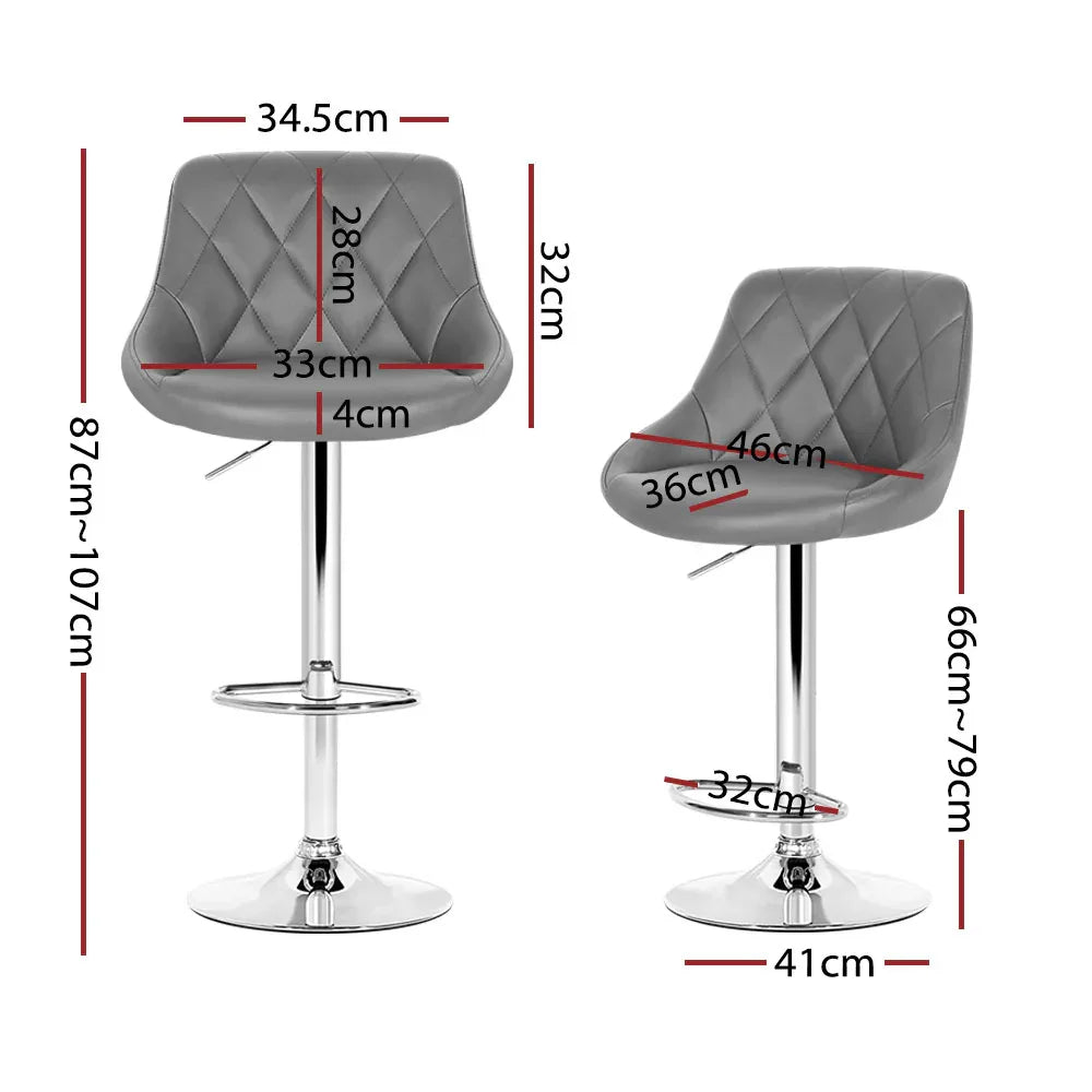 Artiss 4x Bar Stools Leather Padded Gas Lift Grey - Mekamart Australia