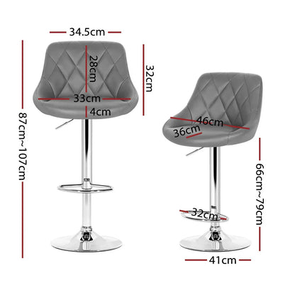 Artiss 4x Bar Stools Leather Padded Gas Lift Grey - Mekamart Australia