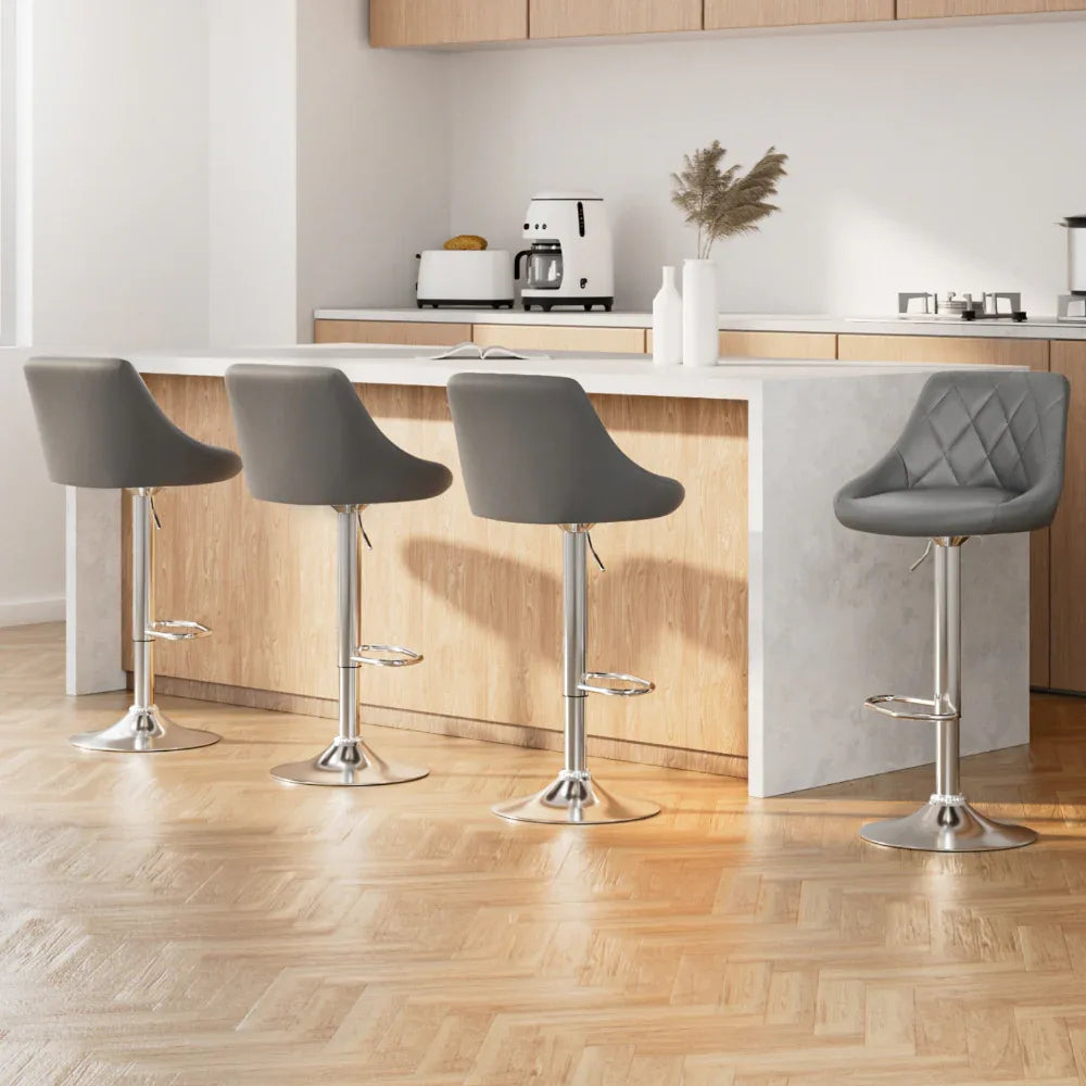 Artiss 4x Bar Stools Leather Padded Gas Lift Grey - Mekamart Australia