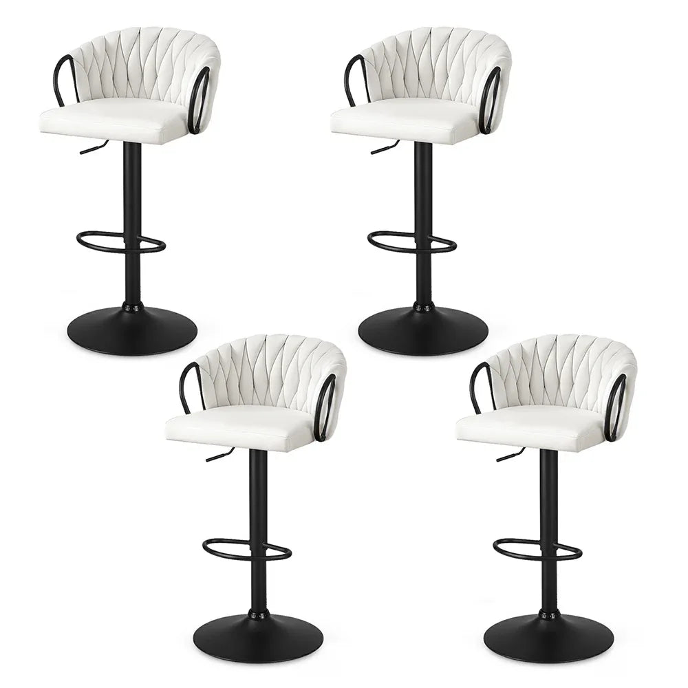 Artiss Bar Stool x4 Kitchen Dining Chair Counter Gaslift Woven Velvet Ivory - Mekamart Australia