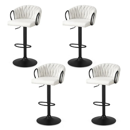 Artiss Bar Stool x4 Kitchen Dining Chair Counter Gaslift Woven Velvet Ivory - Mekamart Australia