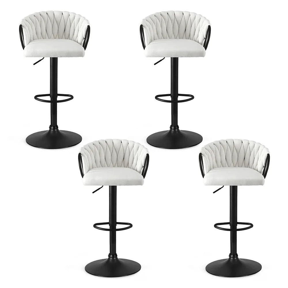 Artiss Bar Stool x4 Kitchen Dining Chair Counter Gaslift Woven Velvet Ivory - Mekamart Australia