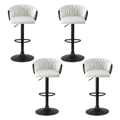 Artiss Bar Stool x4 Kitchen Dining Chair Counter Gaslift Woven Velvet Ivory - Mekamart Australia