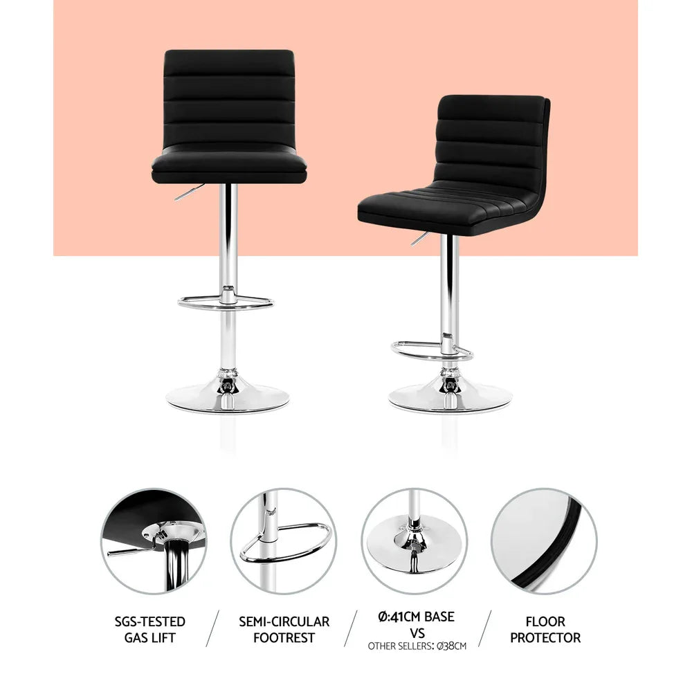 Artiss 4x Bar Stools Padded Leather Gas Lift Black - Mekamart Australia