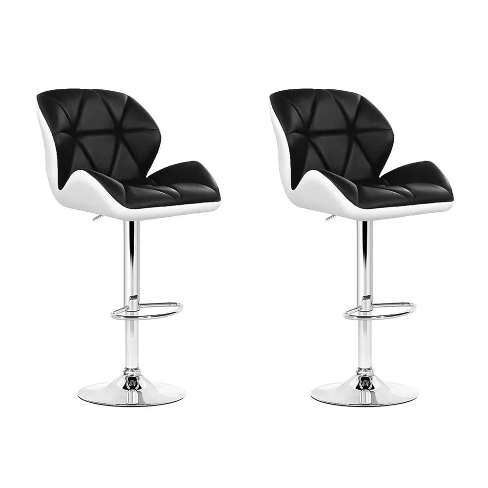Artiss 2x Bar Stools Gas Lift Padded Leather Black & White - Mekamart Australia
