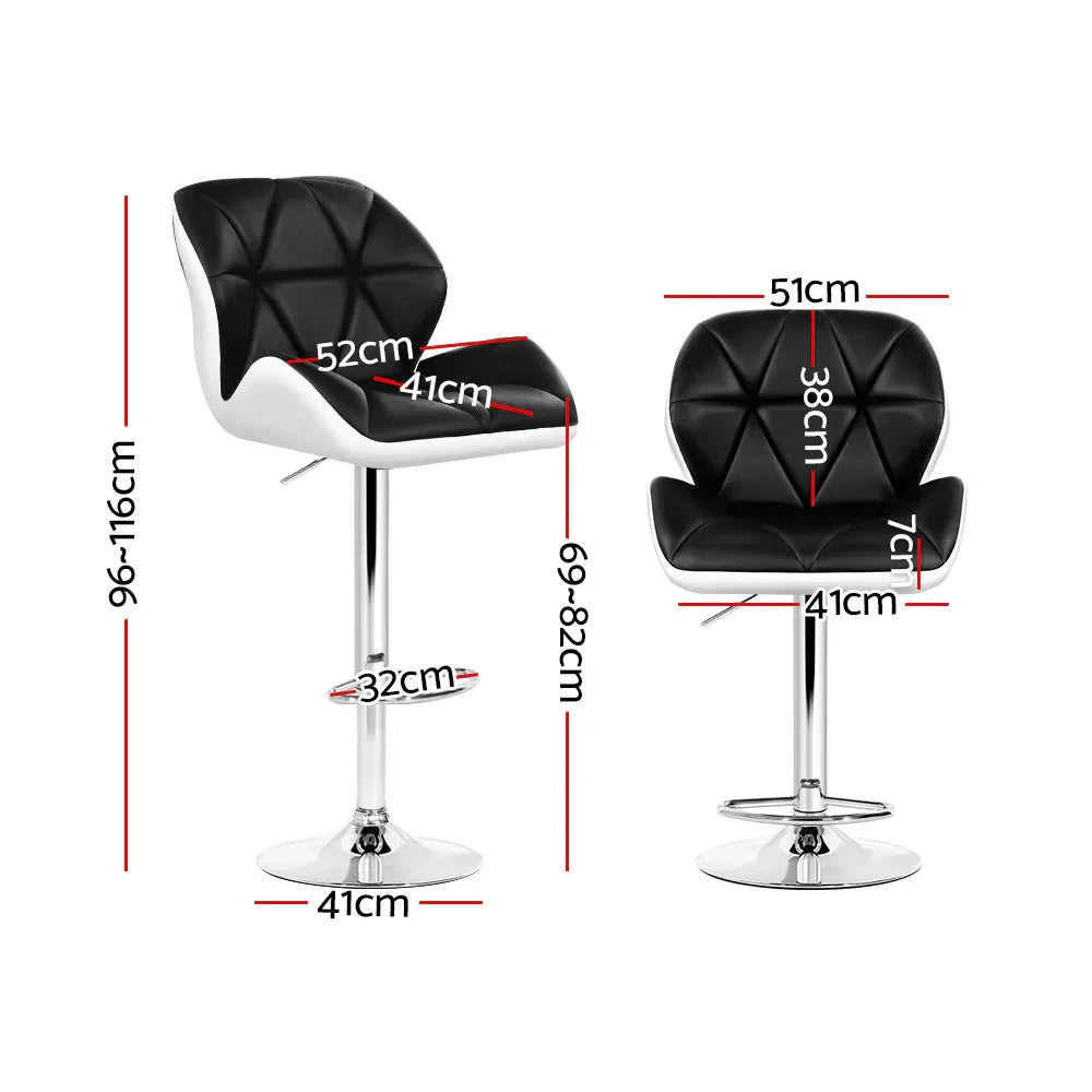 Artiss 2x Bar Stools Gas Lift Padded Leather Black & White - Mekamart Australia