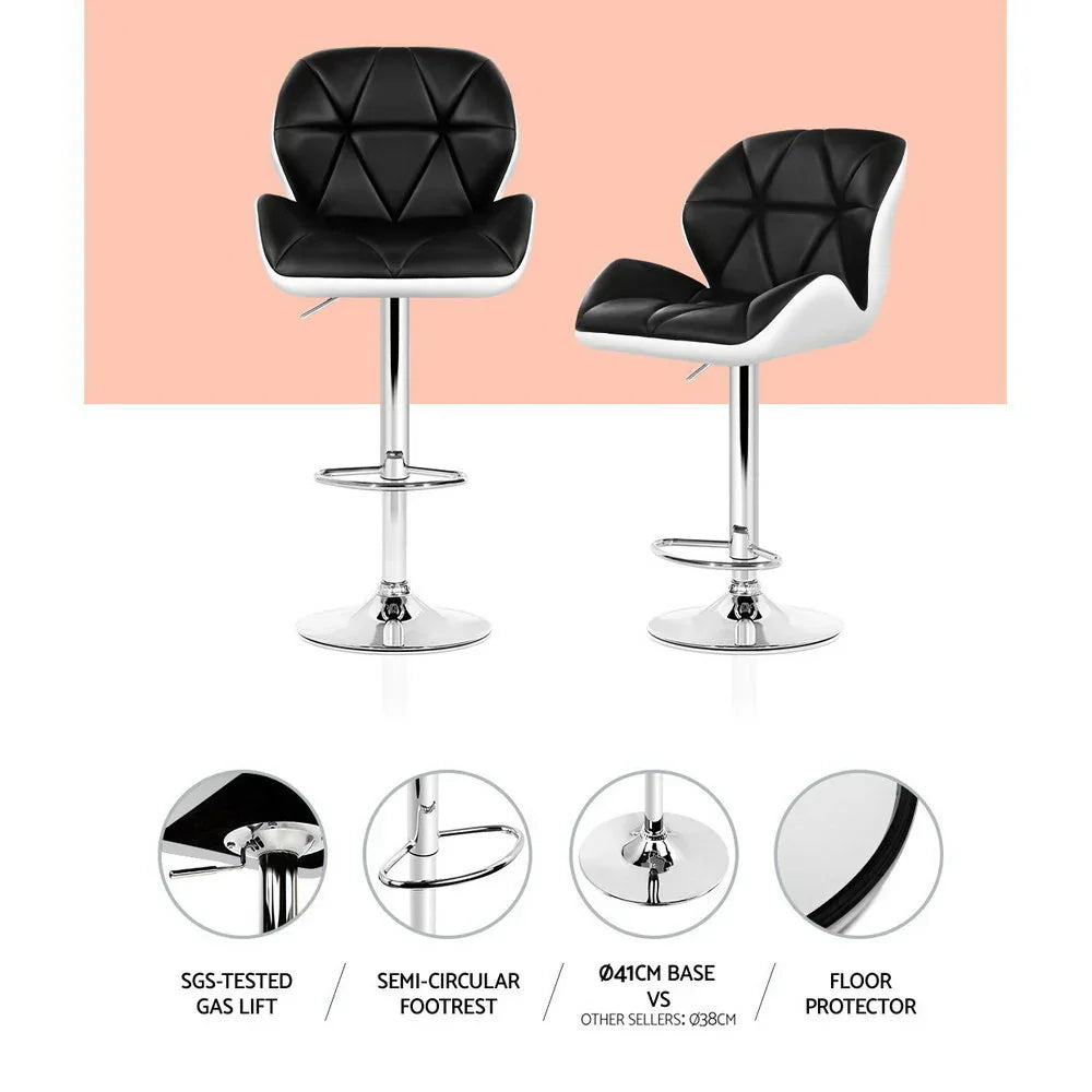Artiss 2x Bar Stools Gas Lift Padded Leather Black & White - Mekamart Australia