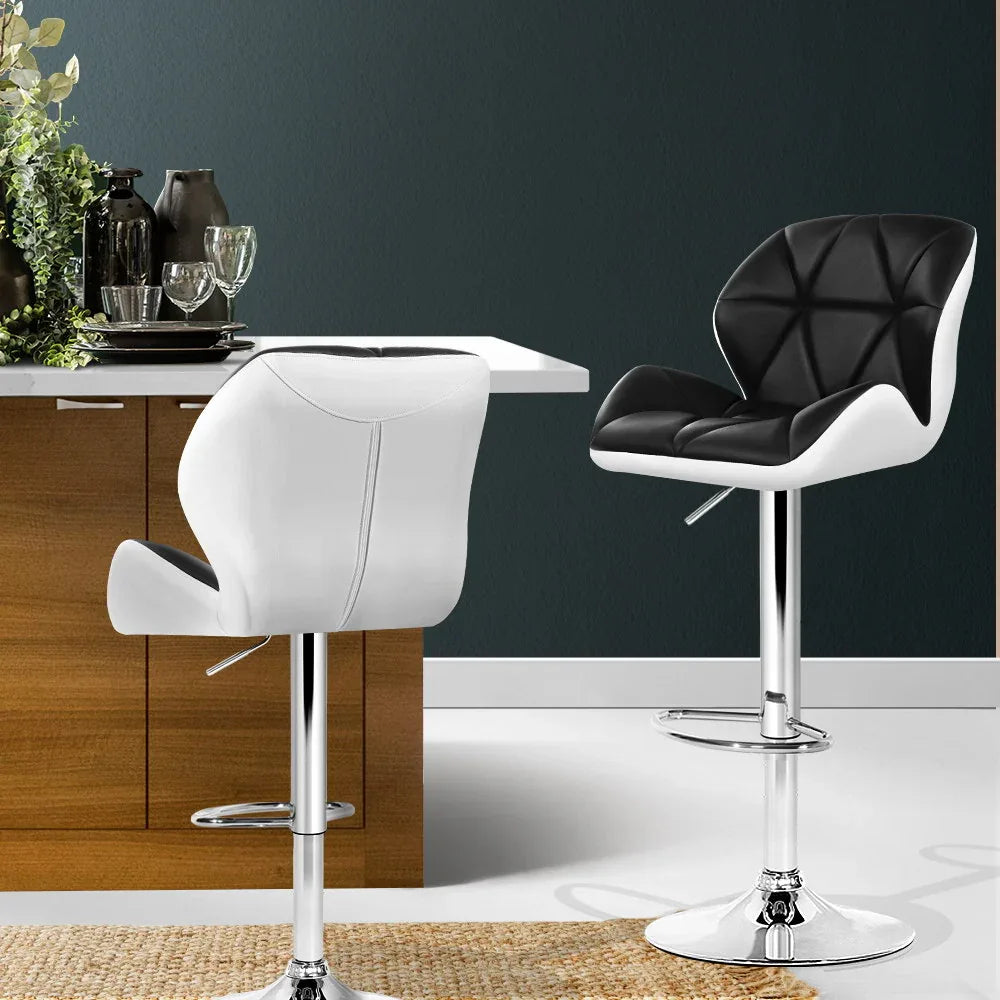 Artiss 2x Bar Stools Gas Lift Padded Leather Black & White - Mekamart Australia
