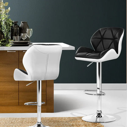 Artiss 2x Bar Stools Gas Lift Padded Leather Black & White - Mekamart Australia