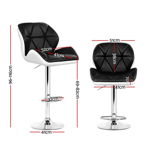 Artiss 4x Bar Stools Gas Lift Padded Leather Black & White - Mekamart Australia