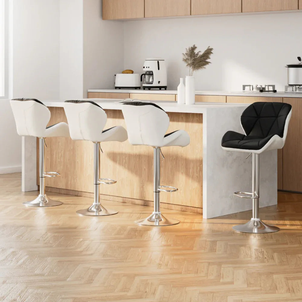 Artiss 4x Bar Stools Gas Lift Padded Leather Black & White - Mekamart Australia