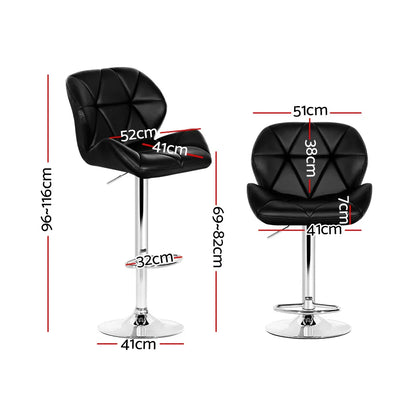 Artiss 2x Bar Stools Gas Lift Padded Leather Black - Mekamart Australia