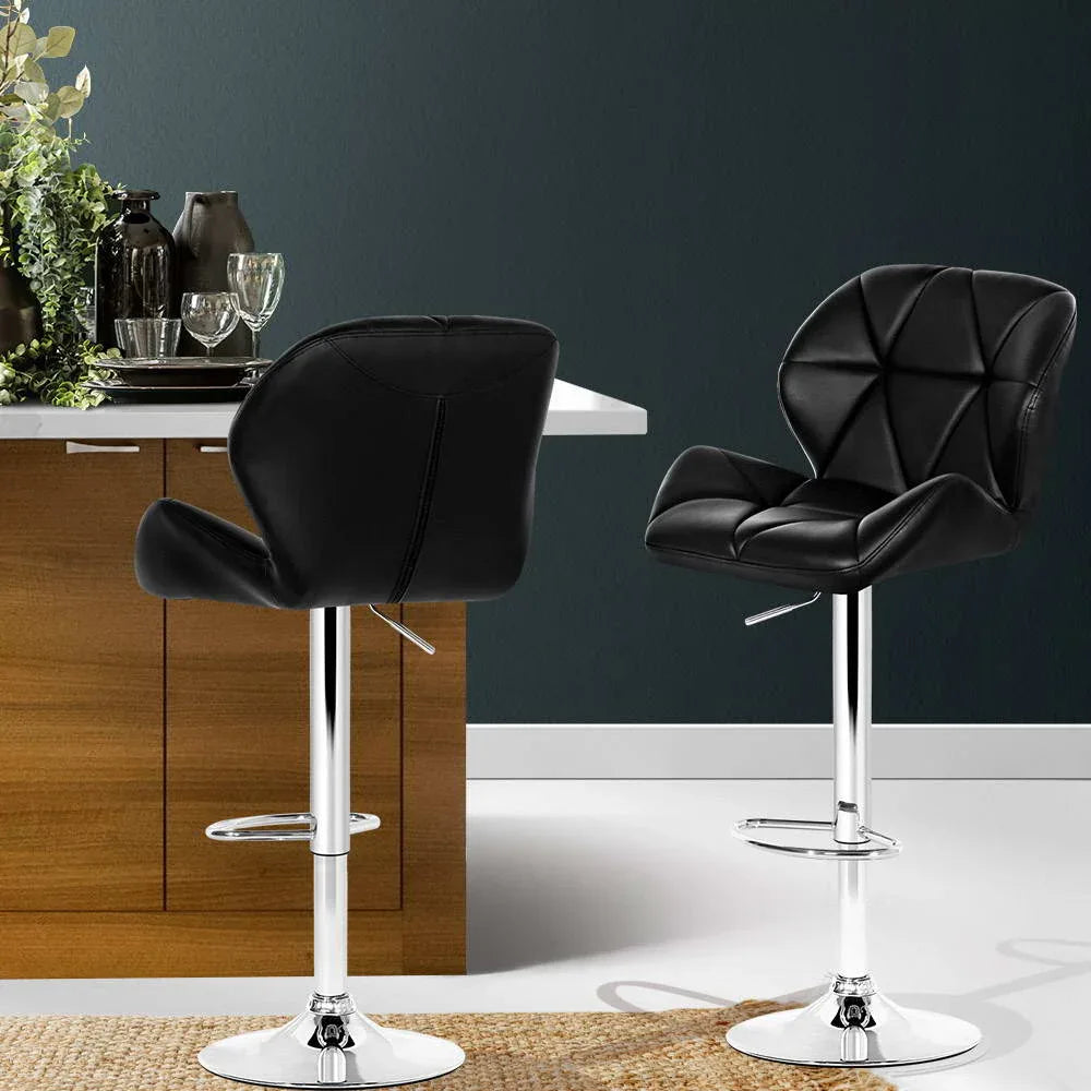 Artiss 2x Bar Stools Gas Lift Padded Leather Black - Mekamart Australia
