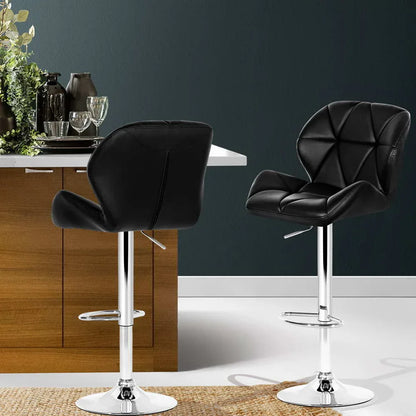 Artiss 2x Bar Stools Gas Lift Padded Leather Black - Mekamart Australia