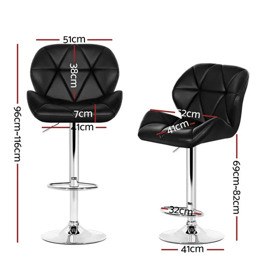 Artiss 4x Bar Stools Gas Lift Padded Leather Black - Mekamart Australia