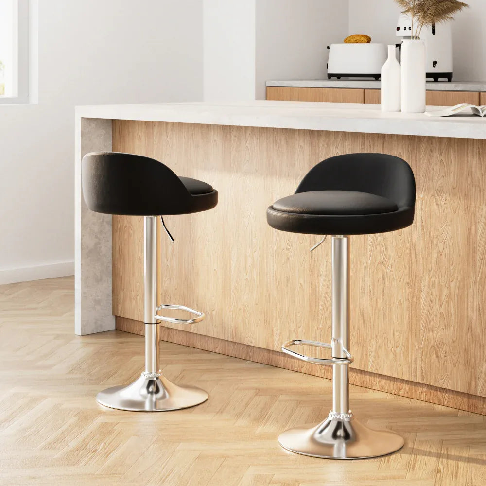 Artiss 2x Bar Stools PU Leather Gas Lift Black - Mekamart Australia