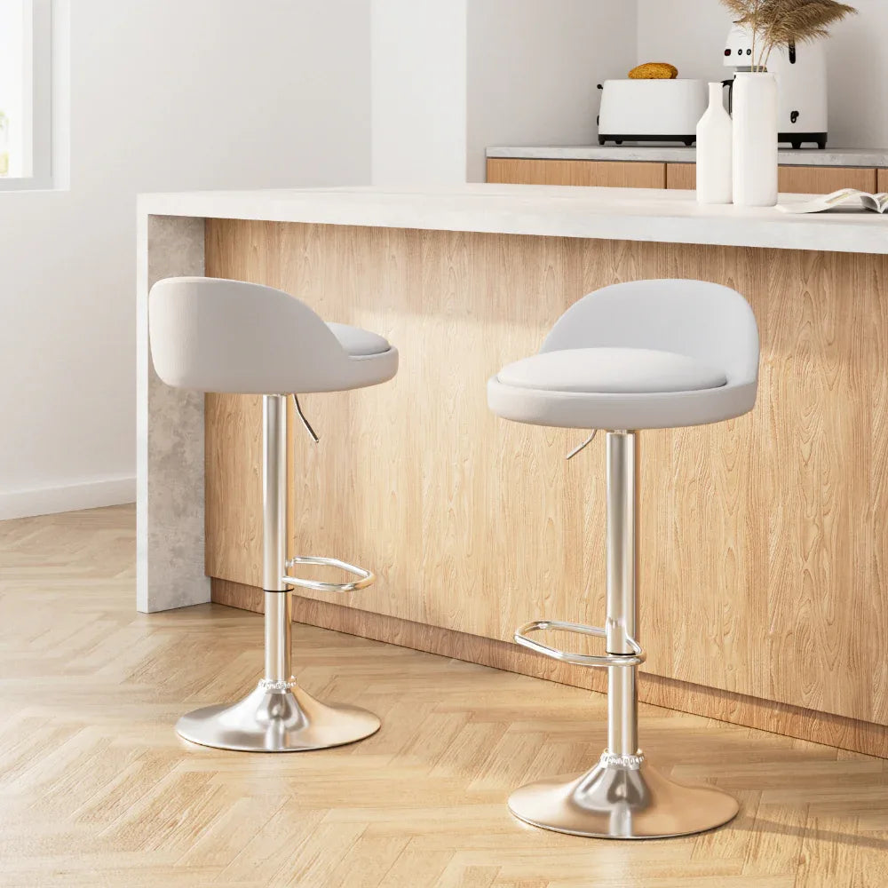 Artiss 2x Bar Stools PU Leather Gas Lift White - Mekamart Australia