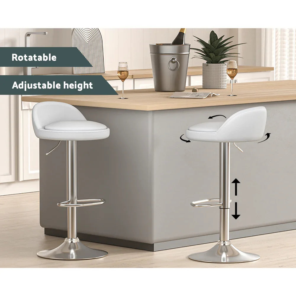 Artiss 2x Bar Stools PU Leather Gas Lift White - Mekamart Australia
