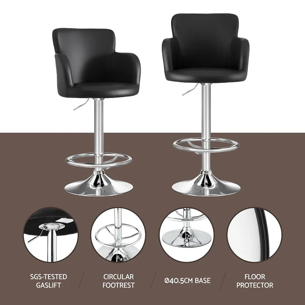 Artiss 1x Leather Bar Stools Swivel Adjustable Gas Lift PU Counter Chairs Black - Mekamart Australia